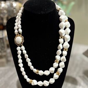 Vintage Double Stranded White Gold Tone Necklace Push Clasp Jewelry